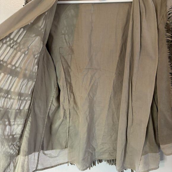 Chico’s Brown Tan Faux Suede Open Front Fringe Jacket Boho Western Sz 2 L… - Picture 8 of 8